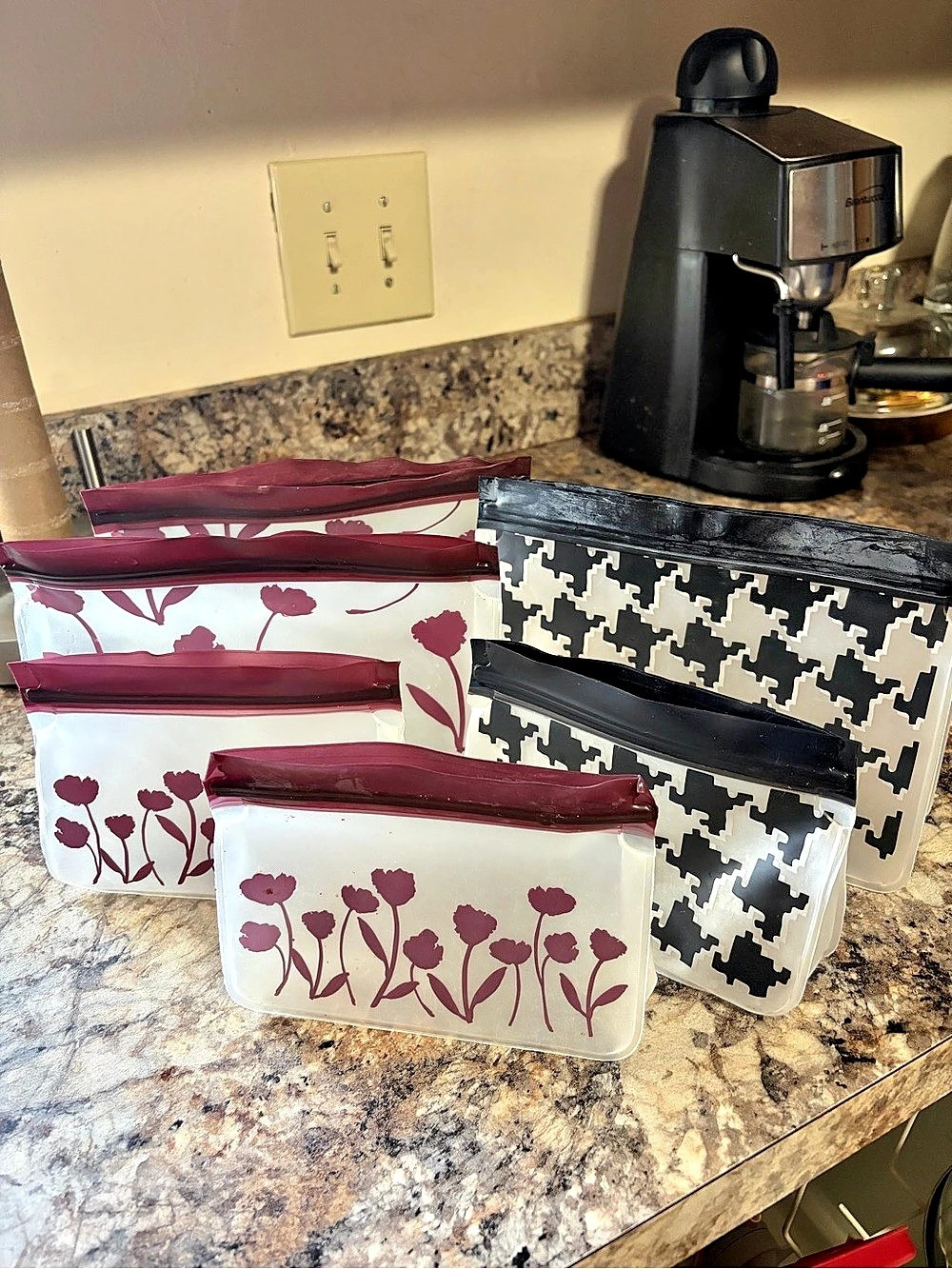 Zippered Pouch Set in White & Black - reusable Ziploc